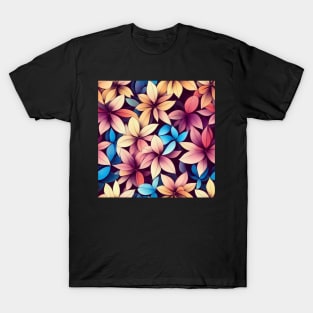 Orange, Red, and Blue Floral Flowers - Seamless Tile Pattern T-Shirt